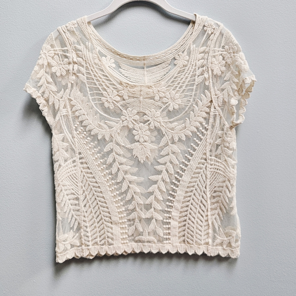 Delicate Ivory Embroidered Short-Sleeve Top